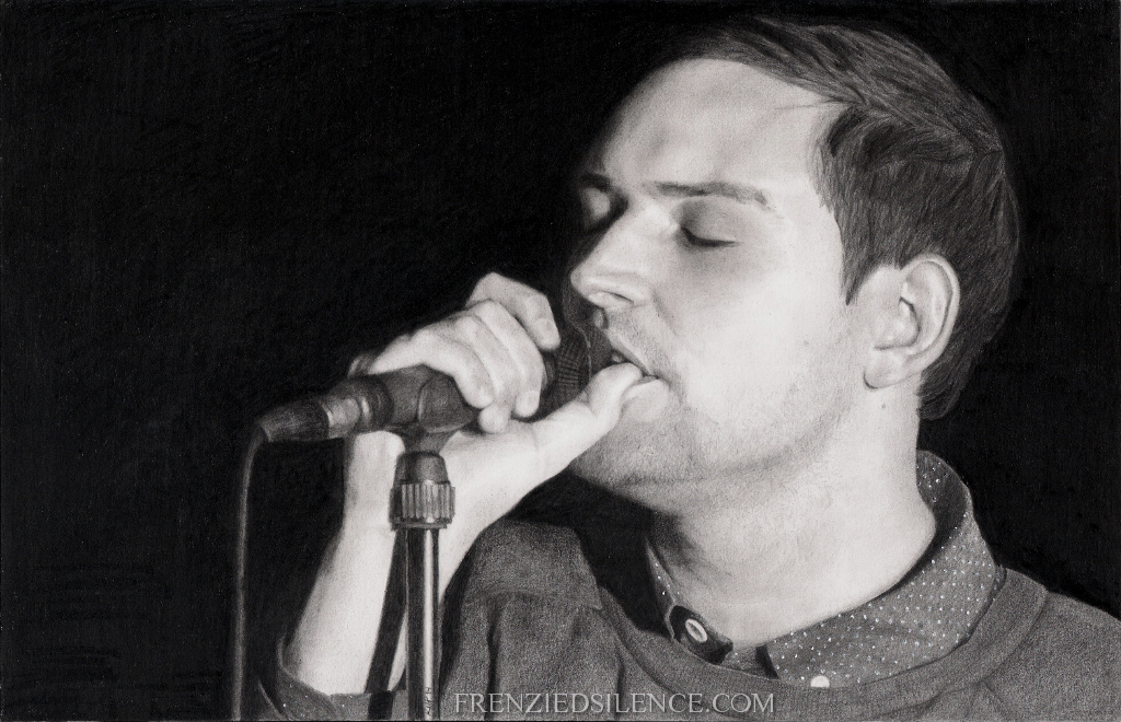James Alexander Graham | The Twilight Sad frontman, drawn from a still of their Paisley Abbey performance. Finished 01 November 2014. I had the pleasure of giving this drawing to James at their in-store acoustic performance the day after I finished the work.